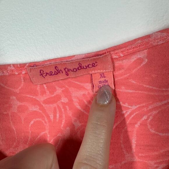 Fresh Produce Top Women XL Peach Coral  Short Sleeve Cold Shoulder Spring Floral - Picture 5 of 6